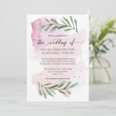 Invitation Aquarelle moderne rose Eucalyptus Mariage vert (Debout devant)