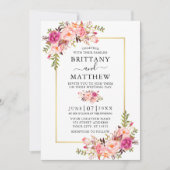 Invitation Aquarelle moderne rose Floral Photo Mariage or (Devant)
