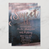 Invitation Aquarelle moderne Rose or & bleu doux 16 Partie (Devant / Derrière)