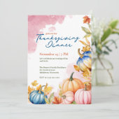 Invitation Aquarelle moderne rose orange Citrouille Thanksgiv (Debout devant)