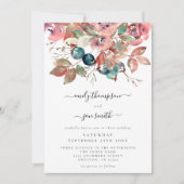 Invitation Aquarelle moderne rose Turquoise Flores Mariage (Devant)