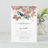 Invitation Aquarelle moderne rose Turquoise Flores Mariage (Debout devant)