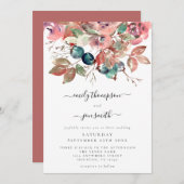 Invitation Aquarelle moderne rose Turquoise Flores Mariage (Devant / Derrière)