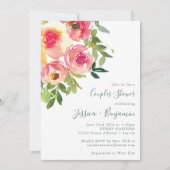 Invitation Aquarelle moderne Rouge rose Floral Couples Douche (Devant)