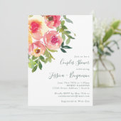 Invitation Aquarelle moderne Rouge rose Floral Couples Douche (Debout devant)