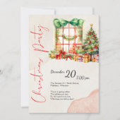 Invitation Aquarelle moderne Rouge Vert mignon fête de Noël (Devant)