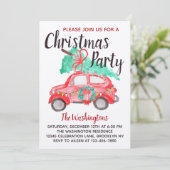 Invitation Aquarelle moderne Rouge Voiture Fête de Noël (Debout devant)