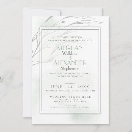 Invitation Aquarelle moderne Sage Vert (Devant)