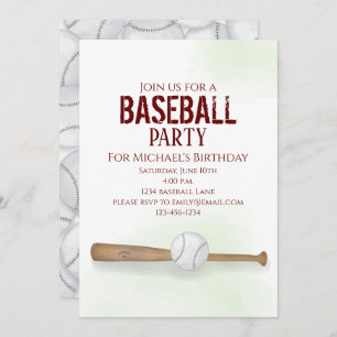 Invitation Aquarelle moderne simple Birthday Baseball Cute