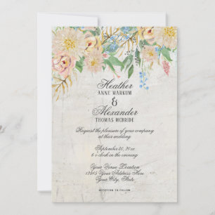 Invitation Aquarelle moderne simple Chinoiserie Marbre floral