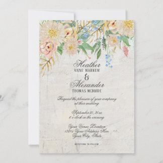 Invitation Aquarelle moderne simple Chinoiserie Marbre floral