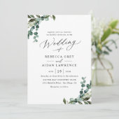 Invitation Aquarelle moderne simple Mariage vert (Debout devant)