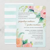 Invitation Aquarelle moderne simple Roses floraux Aqua Blue (Devant / Derrière)