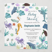Invitation Aquarelle moderne sous le Baby shower marin (Devant / Derrière)