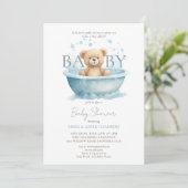 Invitation Aquarelle moderne Teddy Bear Baby shower bleu (Debout devant)