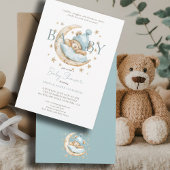 Invitation Aquarelle moderne Teddy Bear Baby shower bleu