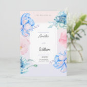 Invitation Aquarelle Moderne Tendance Florale Rose Vert Bleu (Debout devant)