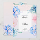 Invitation Aquarelle Moderne Tendance Florale Rose Vert Bleu (Devant / Derrière)