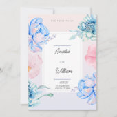 Invitation Aquarelle Moderne Tendance Florale Vert Bleu Rose (Devant)