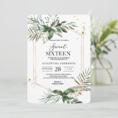 Invitation Aquarelle moderne Verdure Cadre Or (Debout devant)