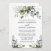Invitation Aquarelle moderne Verdure Calligraphie Mariage (Devant / Derrière)