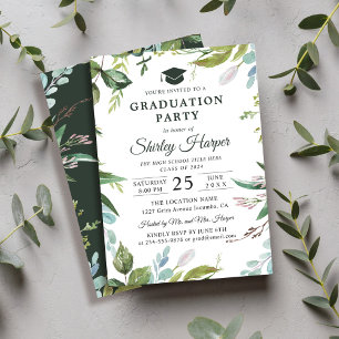 Invitation Aquarelle moderne verdure Floral Graduation Party