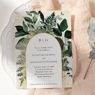 Invitation Aquarelle moderne Vert beige, mariage de jardin