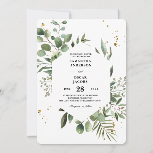 Invitation Aquarelle moderne Vert Eucalyptus Cadre vert (Devant)
