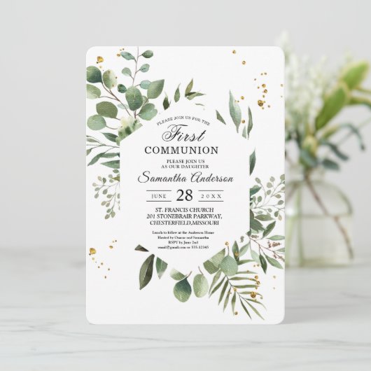Invitation Aquarelle moderne Vert Eucalyptus Cadre vert (Debout devant)
