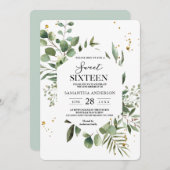 Invitation Aquarelle moderne Vert Eucalyptus Cadre vert (Devant / Derrière)