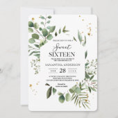 Invitation Aquarelle moderne Vert Eucalyptus Cadre vert (Devant)