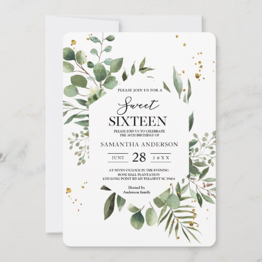 Invitation Aquarelle moderne Vert Eucalyptus Cadre vert (Devant)
