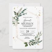 Invitation Aquarelle moderne Vert Eucalyptus Gold Frame (Devant)