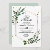 Invitation Aquarelle moderne Vert Eucalyptus Gold Frame (Devant / Derrière)