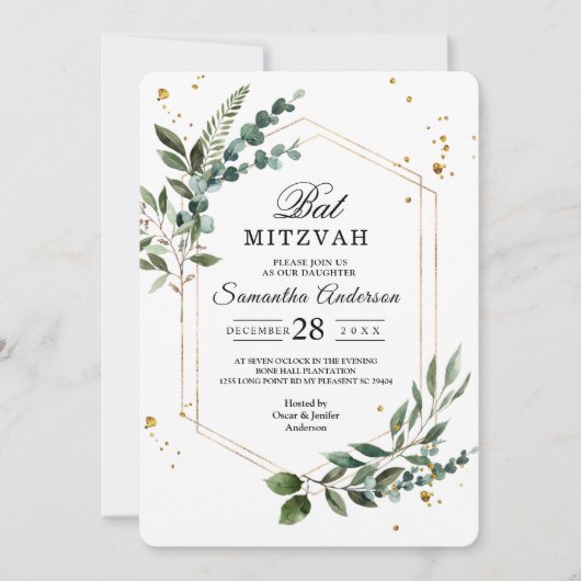 Invitation Aquarelle moderne Vert Eucalyptus Gold Frame (Devant)
