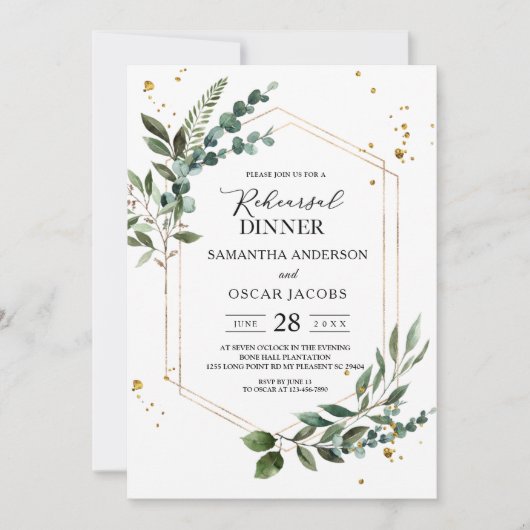 Invitation Aquarelle moderne Vert Eucalyptus Gold Frame (Devant)