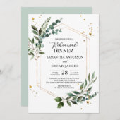 Invitation Aquarelle moderne Vert Eucalyptus Gold Frame (Devant / Derrière)