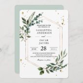Invitation Aquarelle moderne Vert Eucalyptus Gold Frame (Devant / Derrière)