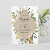 Invitation Aquarelle moderne Vert Feuille Kraft Cadre & Or (Debout devant)