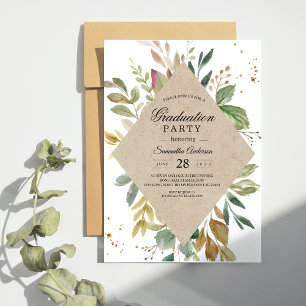 Invitation Aquarelle moderne Vert Feuille Kraft Cadre & Or