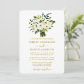 Invitation Aquarelle moderne Vert Floral Mariage Or (Debout devant)