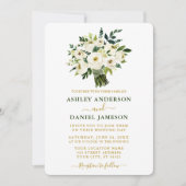 Invitation Aquarelle moderne Vert Floral Mariage or (Devant)