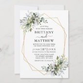 Invitation Aquarelle moderne vert Geo Cadre photo Mariage (Devant)