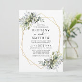 Invitation Aquarelle moderne vert Geo Cadre photo Mariage (Debout devant)