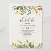 Invitation Aquarelle moderne verte Feuilles et gouttes d'or (Devant)