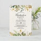 Invitation Aquarelle moderne verte Feuilles et gouttes d'or (Debout devant)