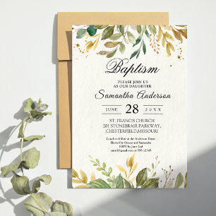 Invitation Aquarelle moderne verte Feuilles et gouttes d'or