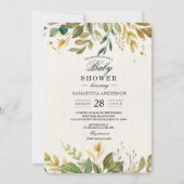 Invitation Aquarelle moderne verte Feuilles et gouttes d'or (Devant)
