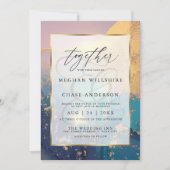 Invitation Aquarelle moderne Vibré Or Mauve Bleu (Devant)