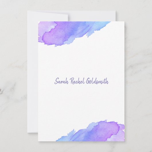 Invitation Aquarelle moderne violet bleu étoile BAT MITZVAH (Dos)